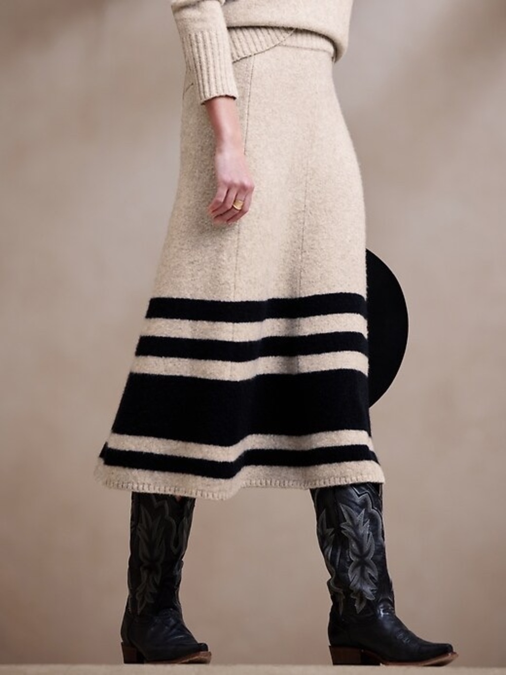 Banana Republic Tulsi Midi Sweater Skirt with Black Stripes